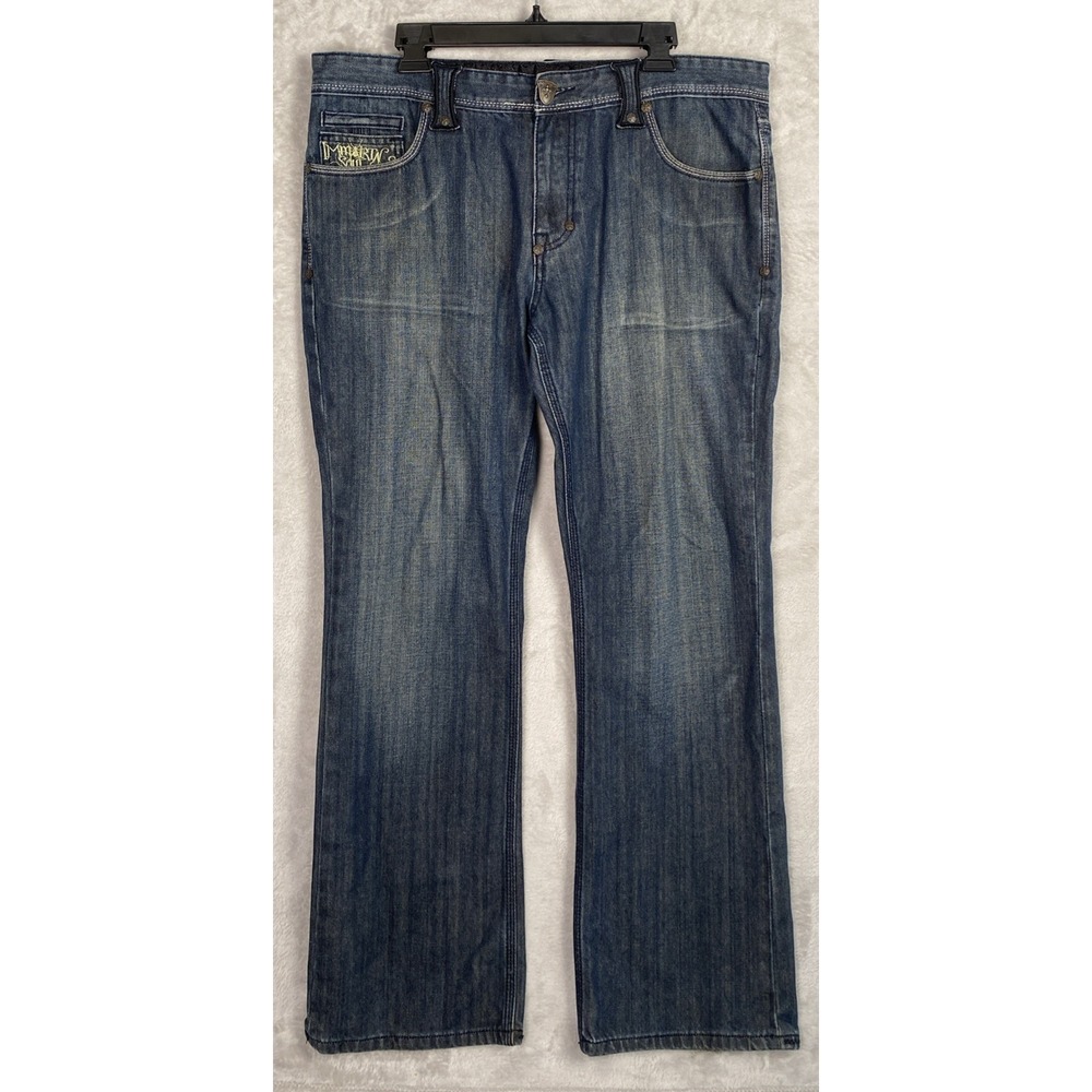 Y2K Blac Label Mens Jeans 38x32 Premium Denim‎ Embroidered Grunge Goth Baggy 39